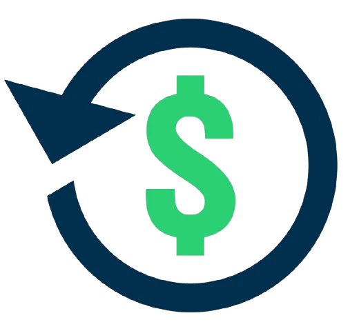 Green dollar sign with a dark blue circular arrow around it, symbolizing a discount or deal.