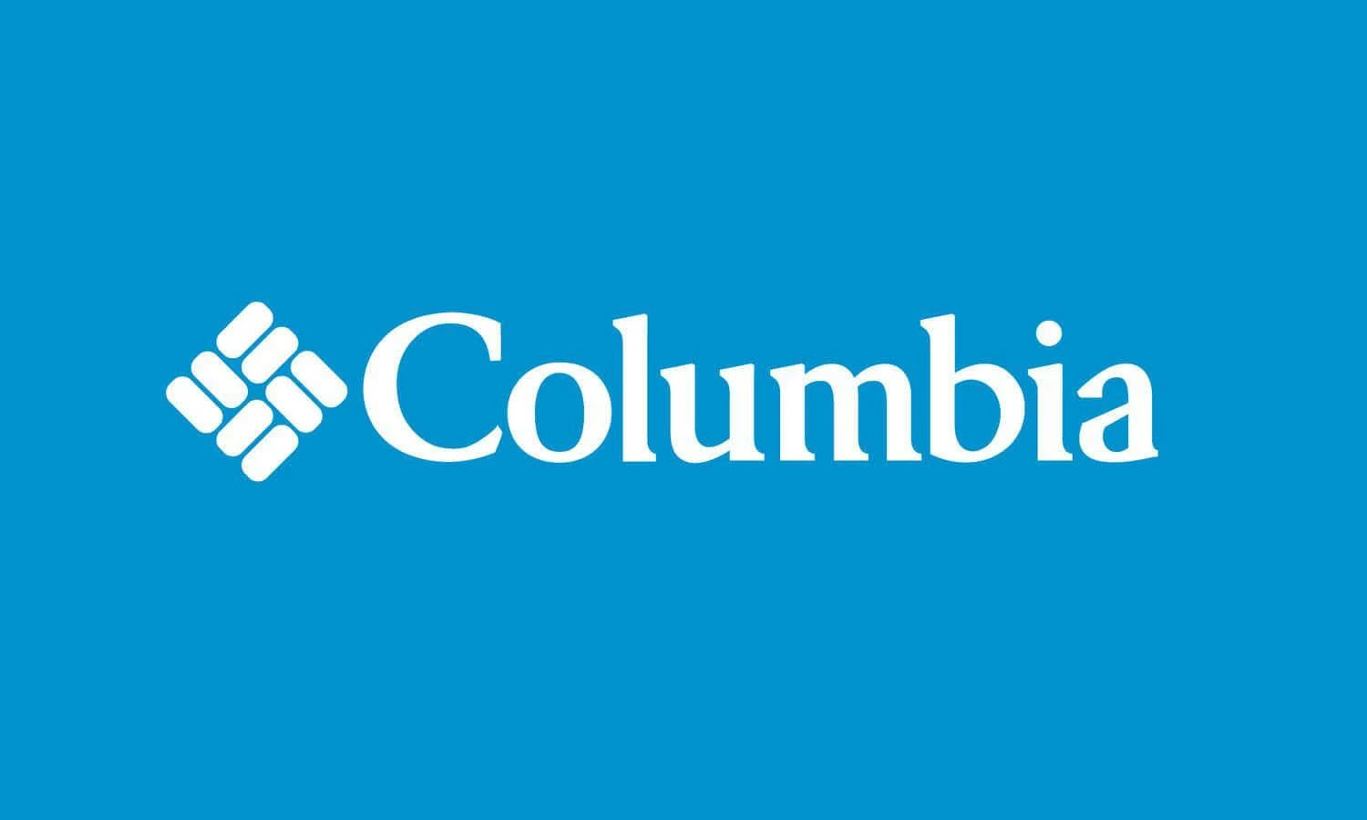 Columbia logo with a white emblem and the word Columbia in white text on a blue background