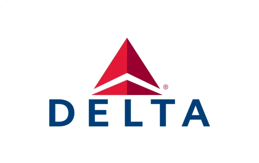 Delta Air Lines logo with a red triangular icon above the blue word DELTA on a white background.