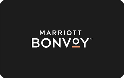Marriott Bonvoy logo with white text and an orange underline beneath the letter Y on a black background.