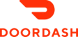 Red DoorDash logo with a stylized D above the word DOORDASH in bold uppercase letters.