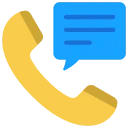 Yellow phone receiver icon with a blue chat bubble displaying three horizontal lines.
